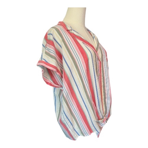 EUC Old Navy women’s multicolor striped short sleeve button up blouse | size XL - Picture 3 of 6